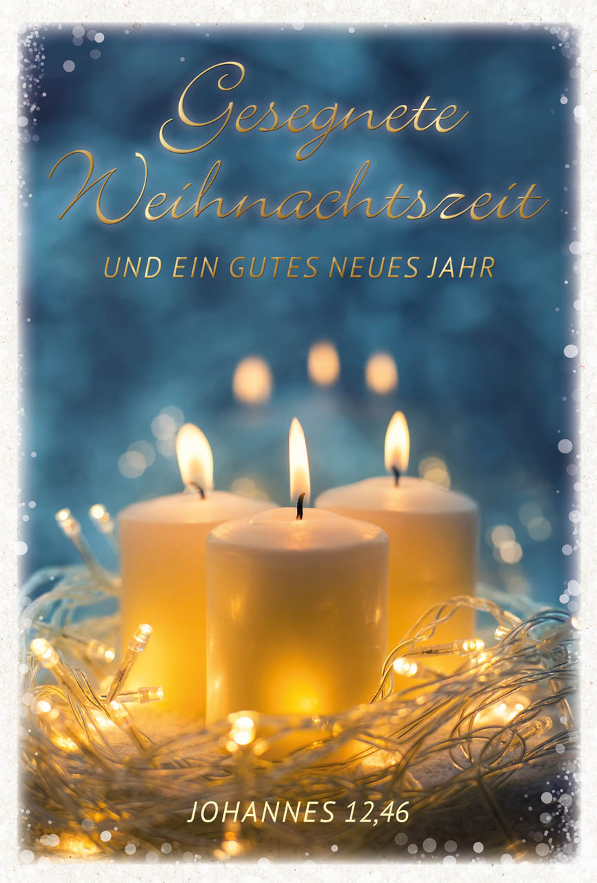 Faltkarte Drei goldene Kerzen -  Anlass: Weihnachten (11,5 x 17 cm)