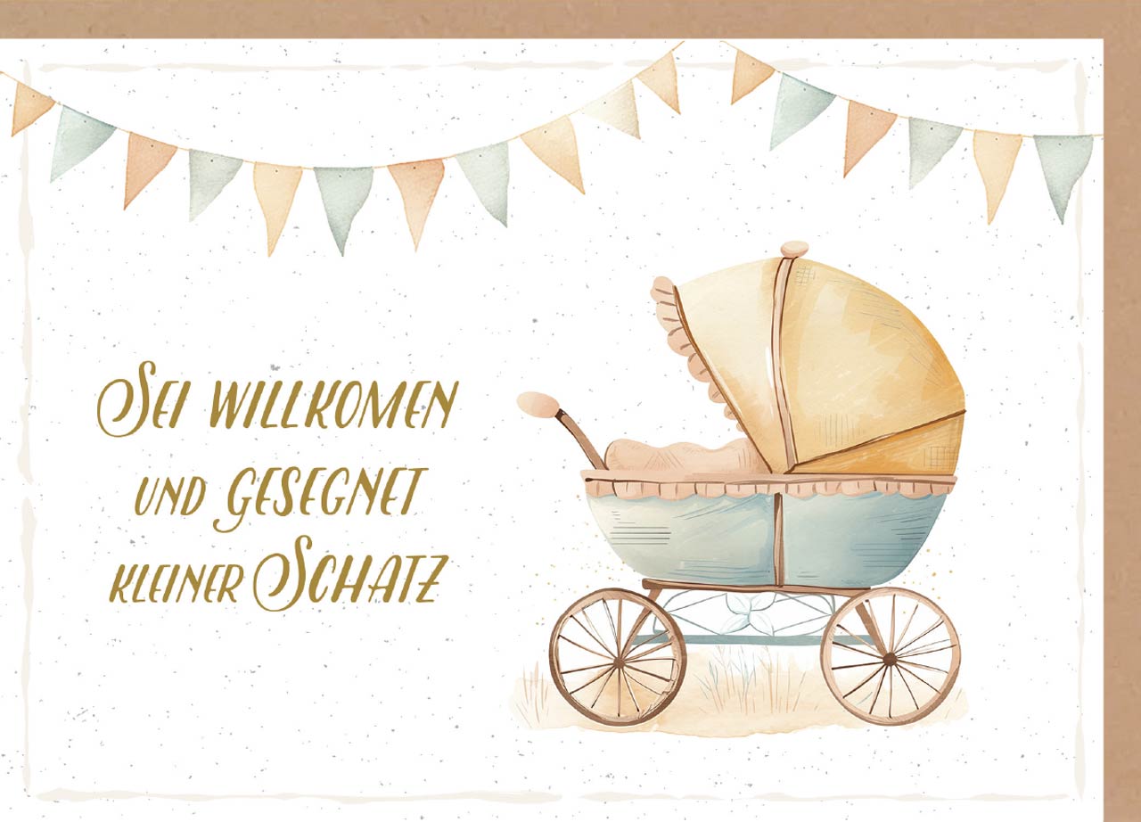Faltkarte Kinderwagen -  Anlass: Geburt (17 x 12 cm)