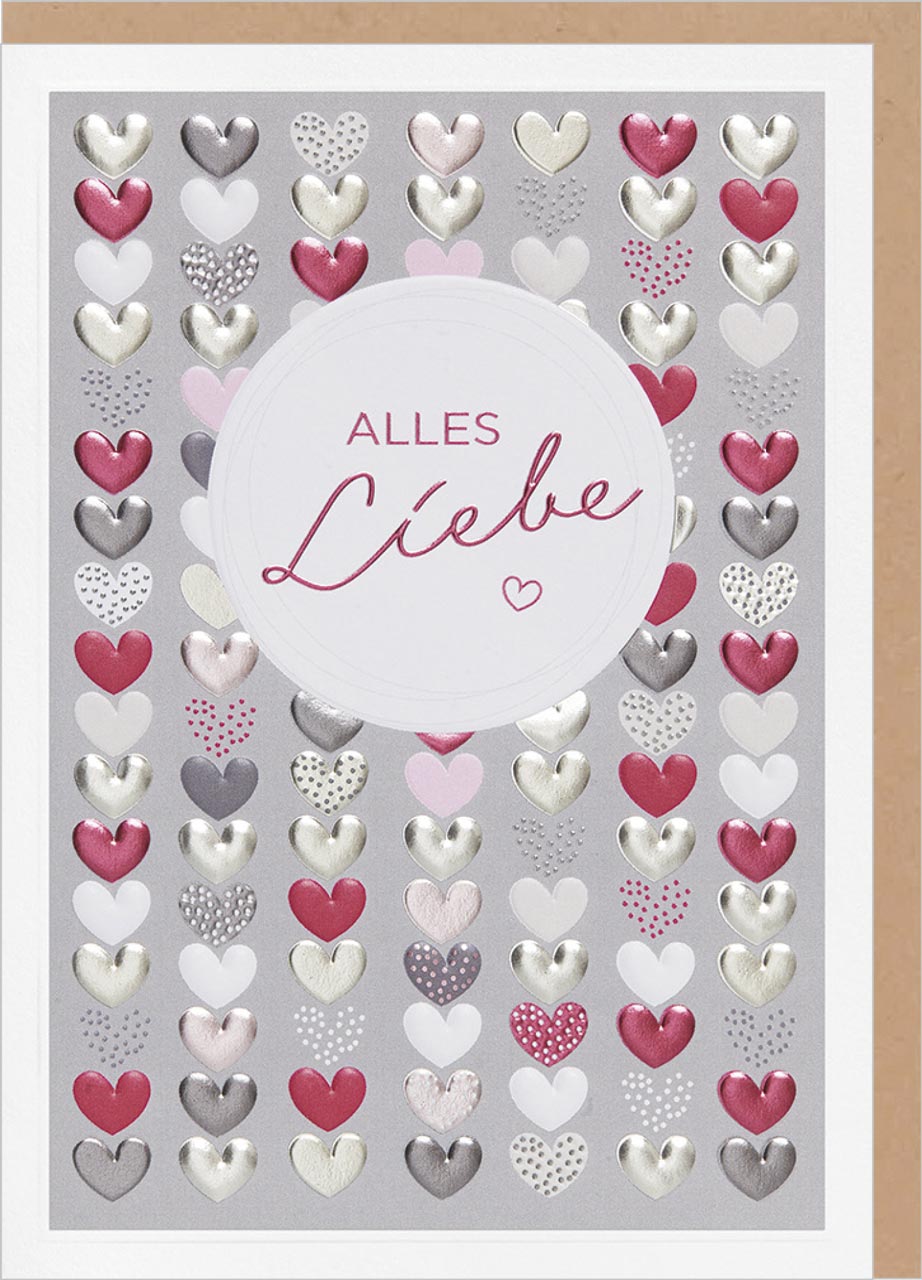 Faltkarte Alles Liebe - Herzen -  Anlass: Geburtstag (11,5 x 16,5 cm)