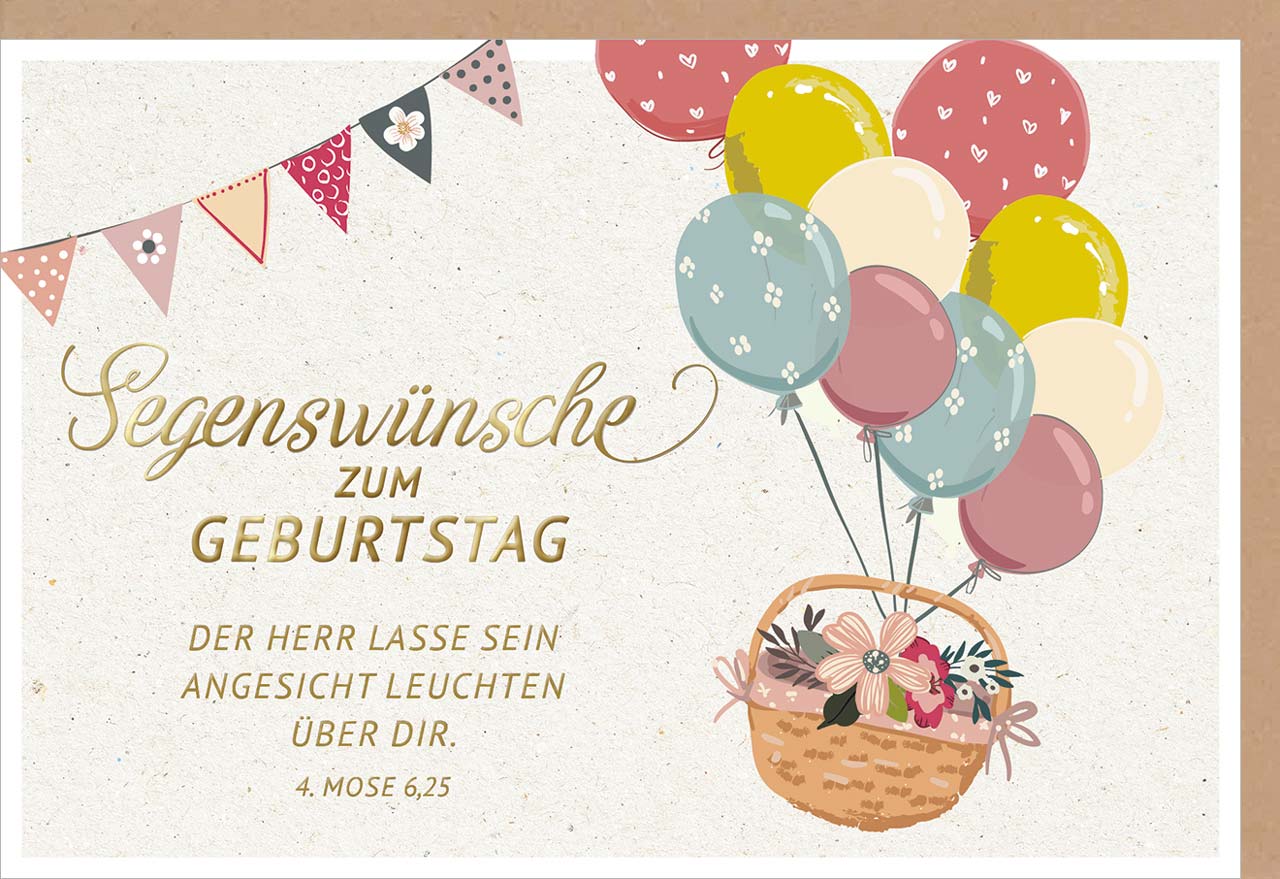 Faltkarte Wimpel und Luftballons -  Anlass: Geburtstag (17 x 11,5 cm)