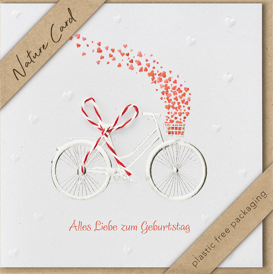 Faltkarte Fahrrad Herzen -  Anlass: Geburtstag (15,5 x 15,5 cm)