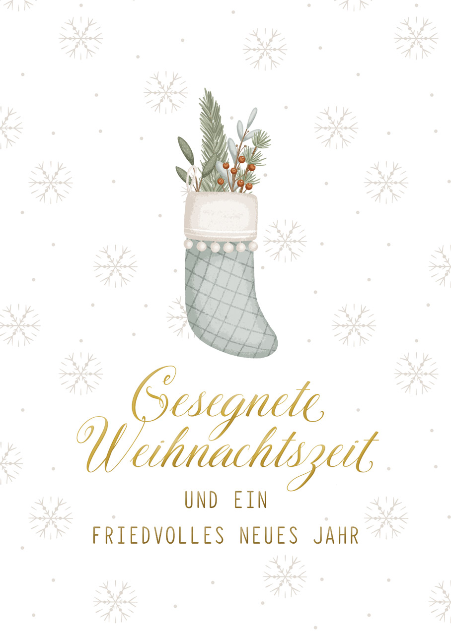 Postkarte Gefüllter Socken -  Anlass: Weihnachten (10,5 x 14,8 cm)