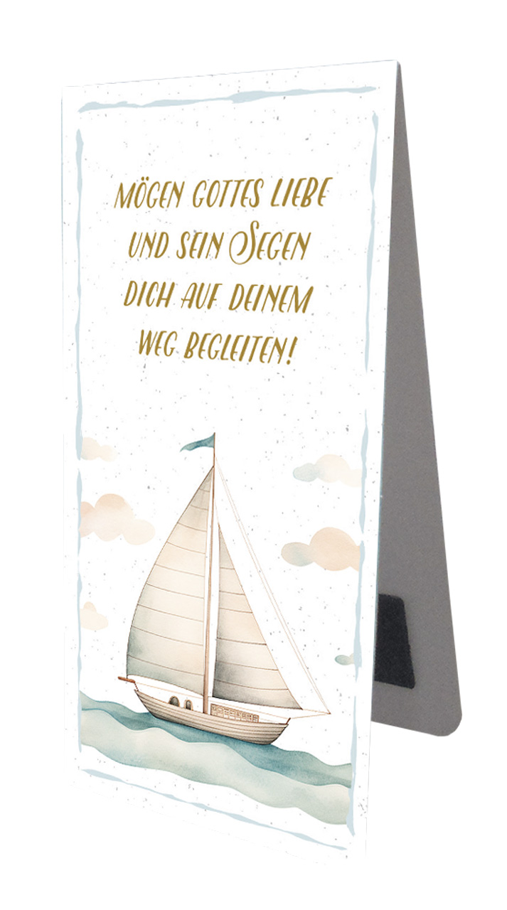 Magnetlesezeichen Schiff -  Anlass: Konfirmation (4,5 x 9,5 cm)