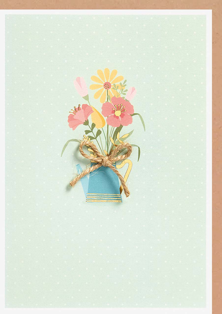 Faltkarte Blumenstrauß in Kanne -  Anlass: Muttertag (11,5 x 17 cm)
