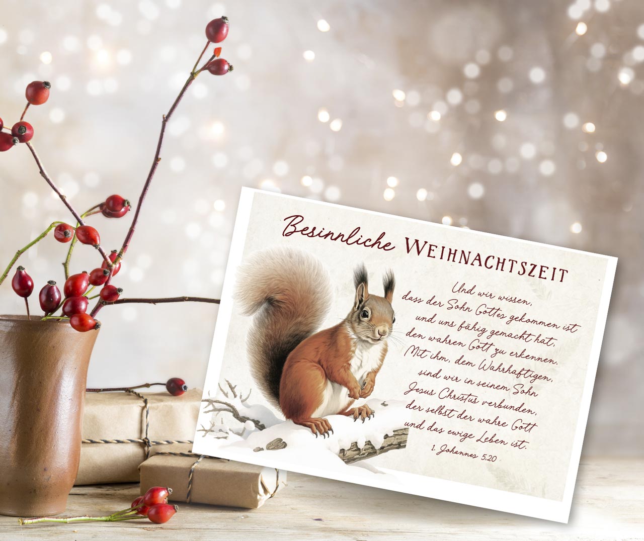 Postkarte Eichhörnchen zu Weihnachten -  Anlass: Weihnachten (14,8 x 10,5 cm)