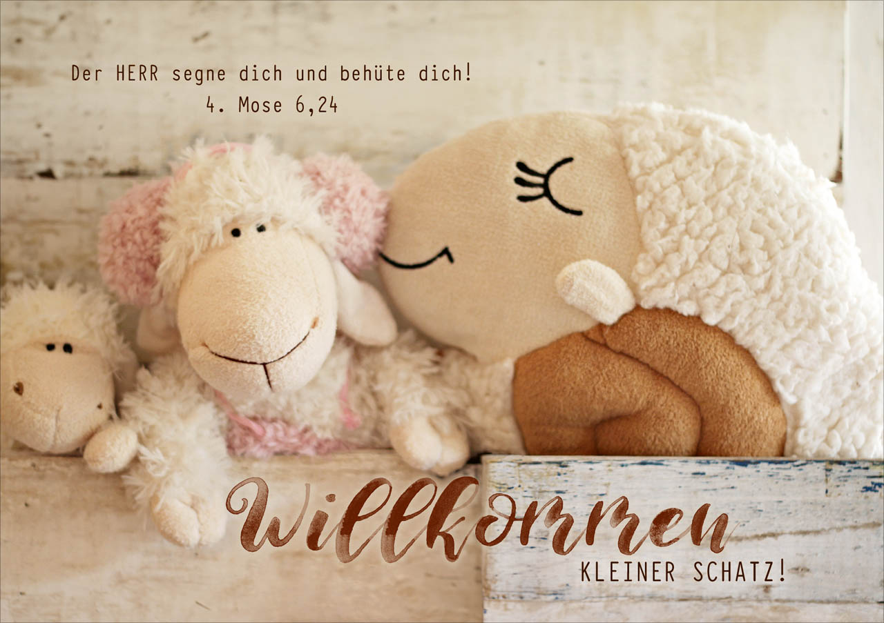 Faltkarte zur Geburt mit Kuscheltieren -  Anlass: Geburt (17 x 12 cm)