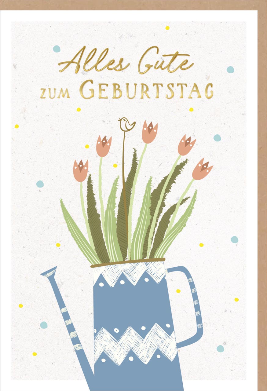 Faltkarte Gießkanne mit Blumen -  Anlass: Geburtstag (11,5 x 17 cm)