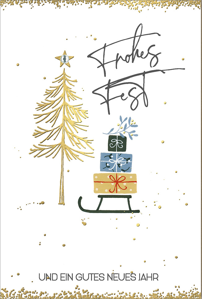 Faltkarte Schlitten mit Geschenke -  Anlass: Weihnachten (11,5 x 17 cm)