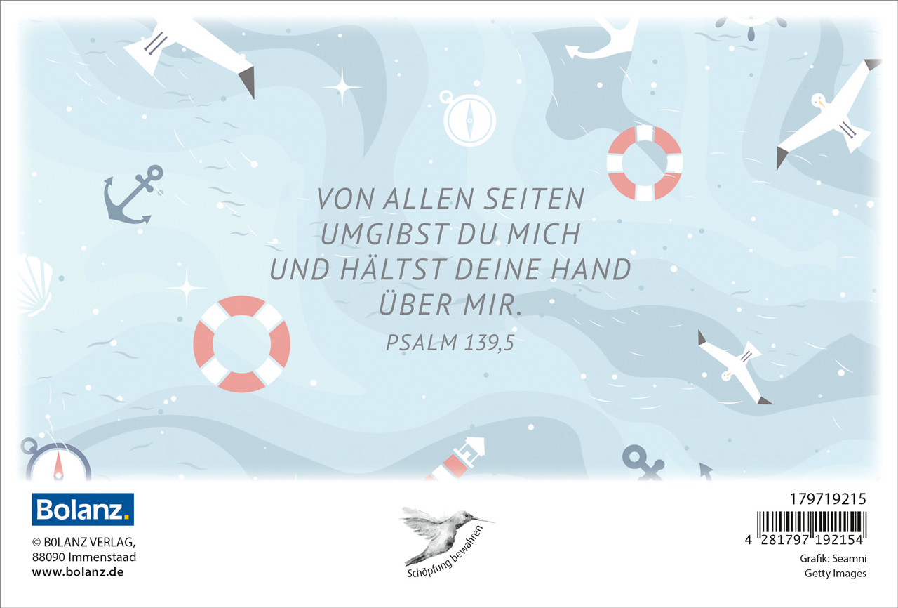Faltkarte Möve, Anker, Rettungsring - Konfi -  Anlass: Konfirmation (17 x 11,5 cm)