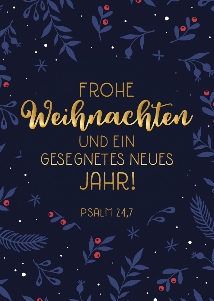 Postkarte Weihnachten Blaue Karte - Rote Beeren -  Anlass: Weihnachten (10,5 x 14,8 cm)
