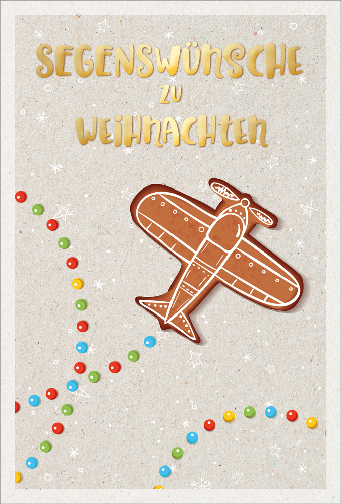 Faltkarte Lebkuchenflugzeug -  Anlass: Weihnachten (12 x 17 cm)