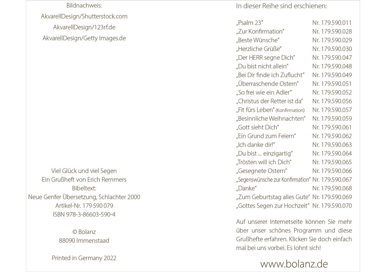 Grußheft - Viel Glück und viel Segen -  Anlass: Geburtstag Autor: Erich Remmers (10,5 x 14,8 cm)