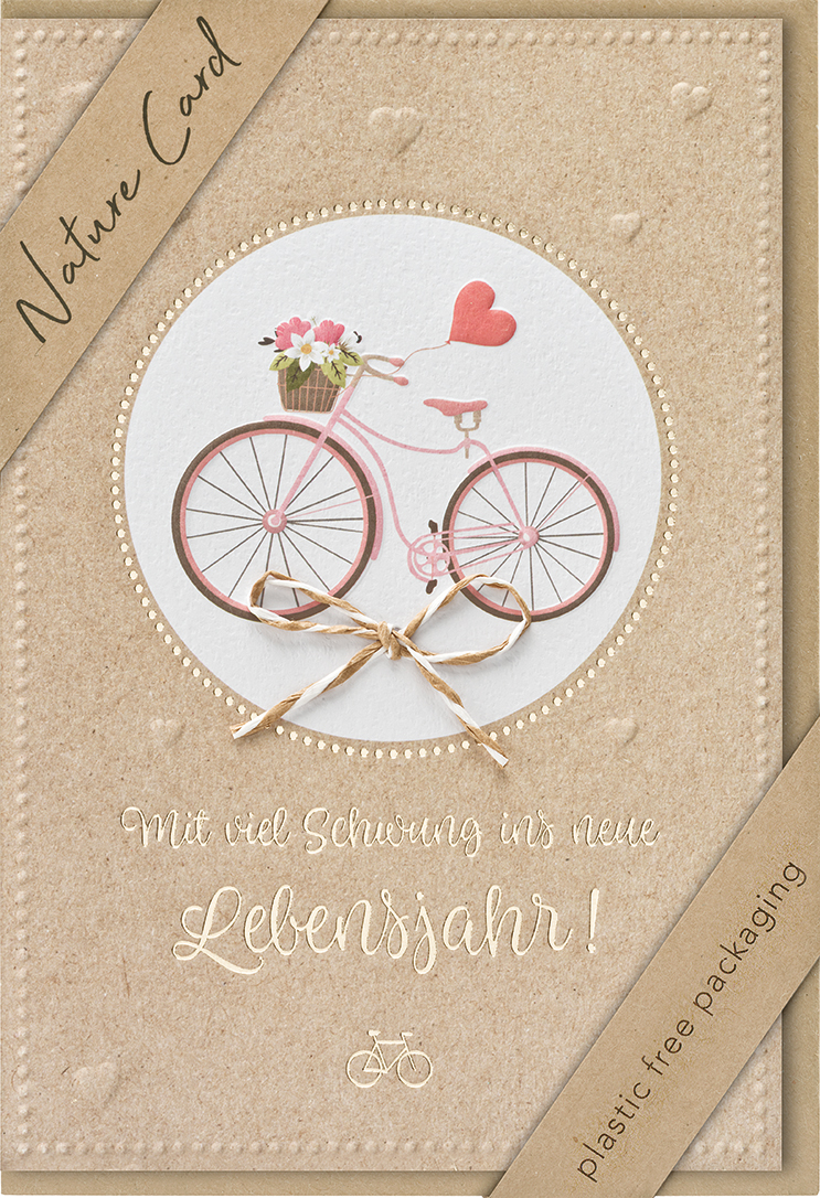 Faltkarte Fahrrad mit Blumenkorb -  Anlass: Geburtstag (11,5 x 17 cm)