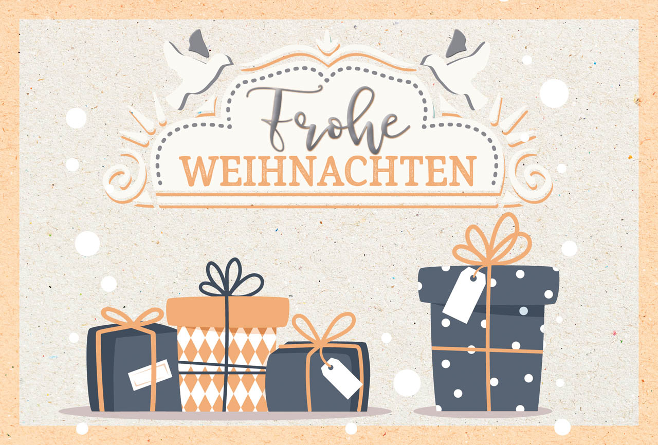 Faltkarte Vier Päckchen -  Anlass: Weihnachten (17 x 11,5 cm)