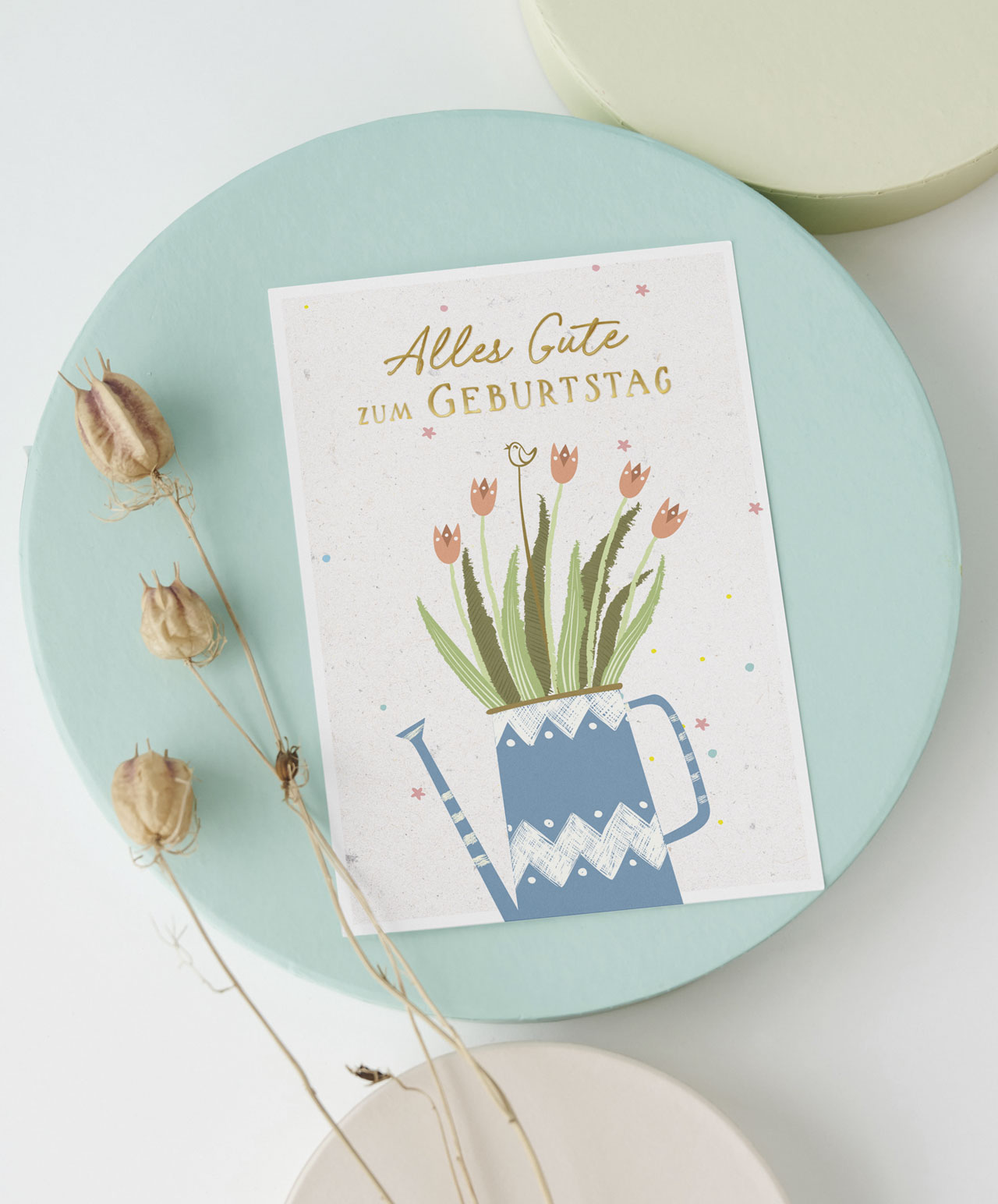Postkarte Alles Gute Gießkanne Blumen -  Anlass: Geburtstag (10,5 x 14,8 cm)