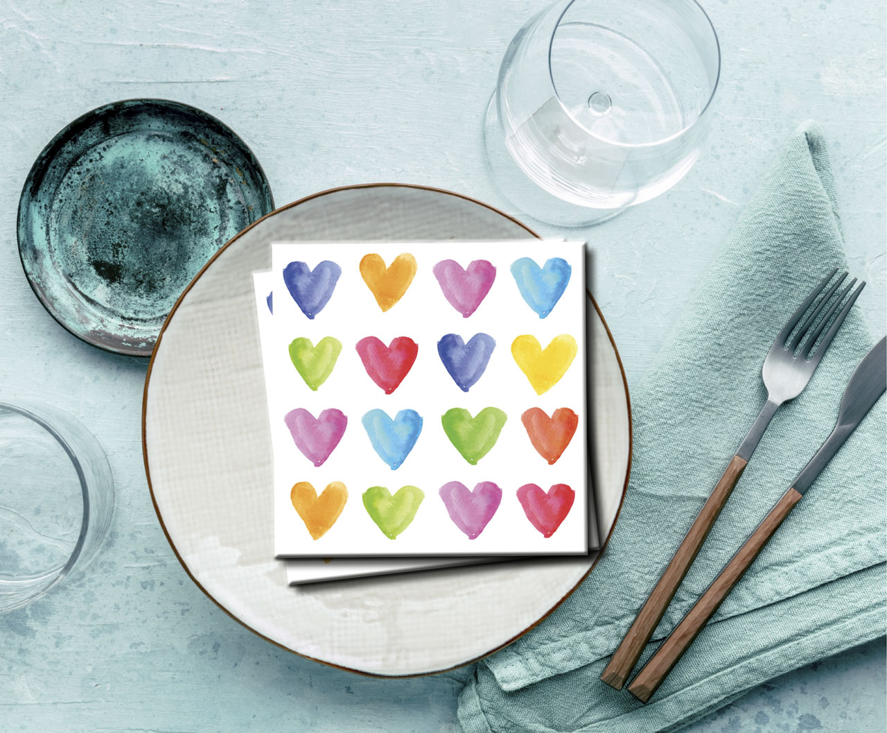 Serviette Aquarell Hearts 25 x 25 cm