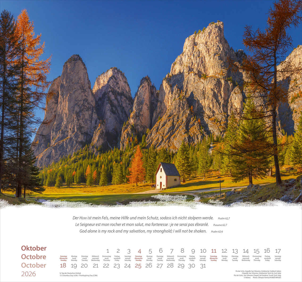 Berge-Montagnes-Mountains 2026 - Wandkalender