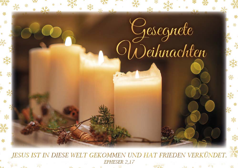 Faltkarte Vier weiße Kerzen -  Anlass: Weihnachten (17 x 11,5 cm)