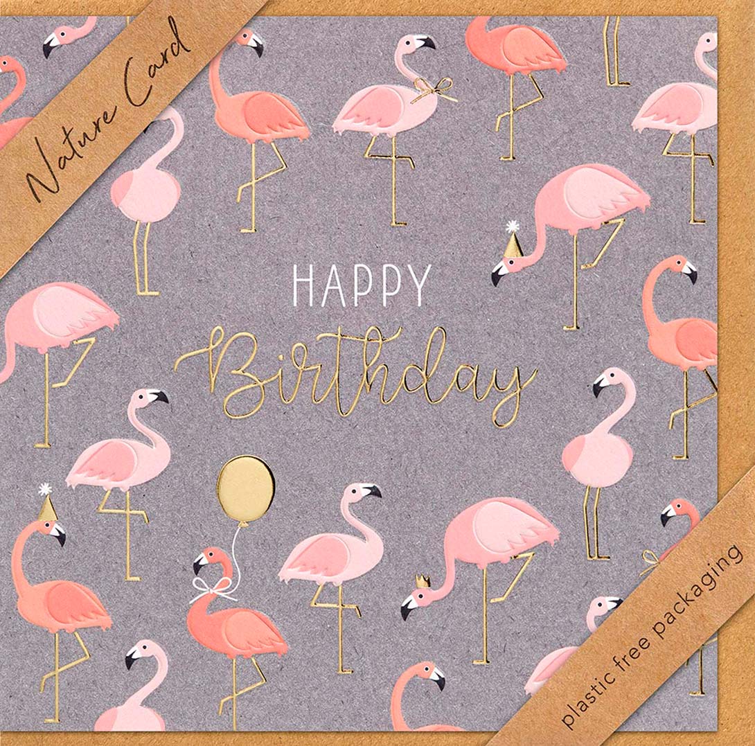 Faltkarte Flamingos -  Anlass: Geburtstag (15,5 x 15,5 cm)