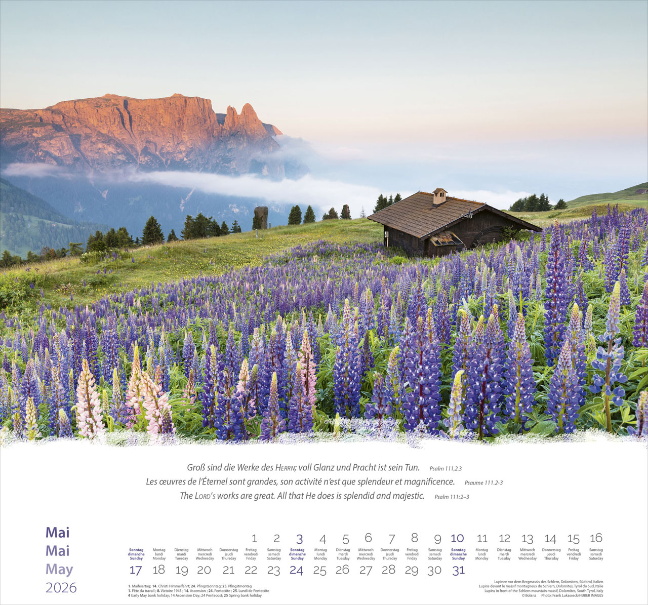 Berge-Montagnes-Mountains 2026 - Wandkalender