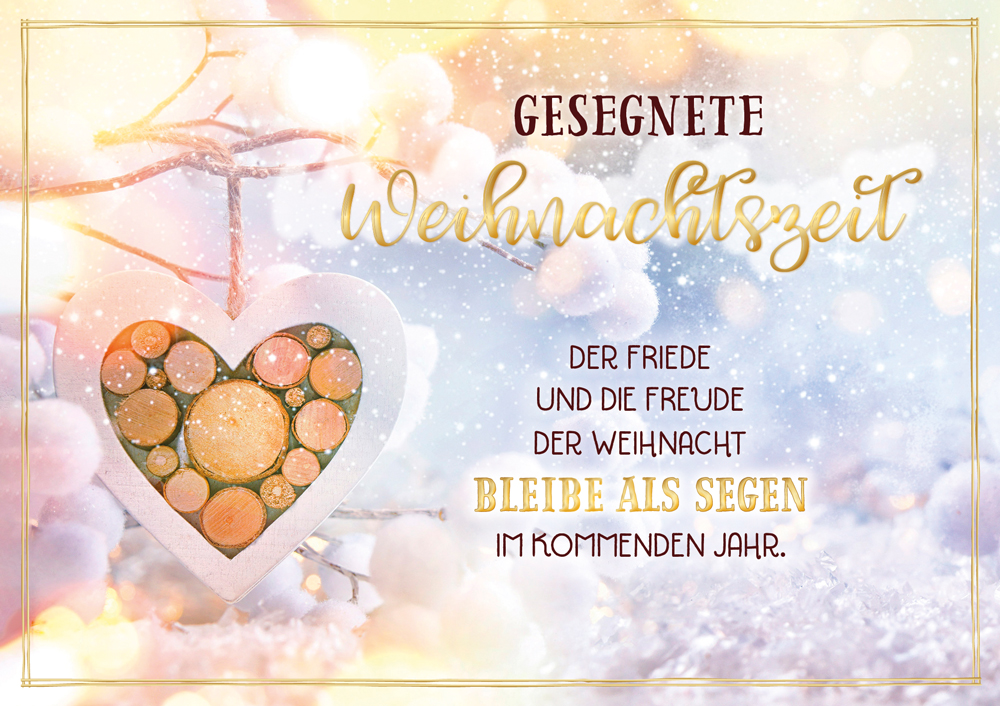 Faltkarte Holzherz -  Anlass: Weihnachten (17 x 11,5 cm)