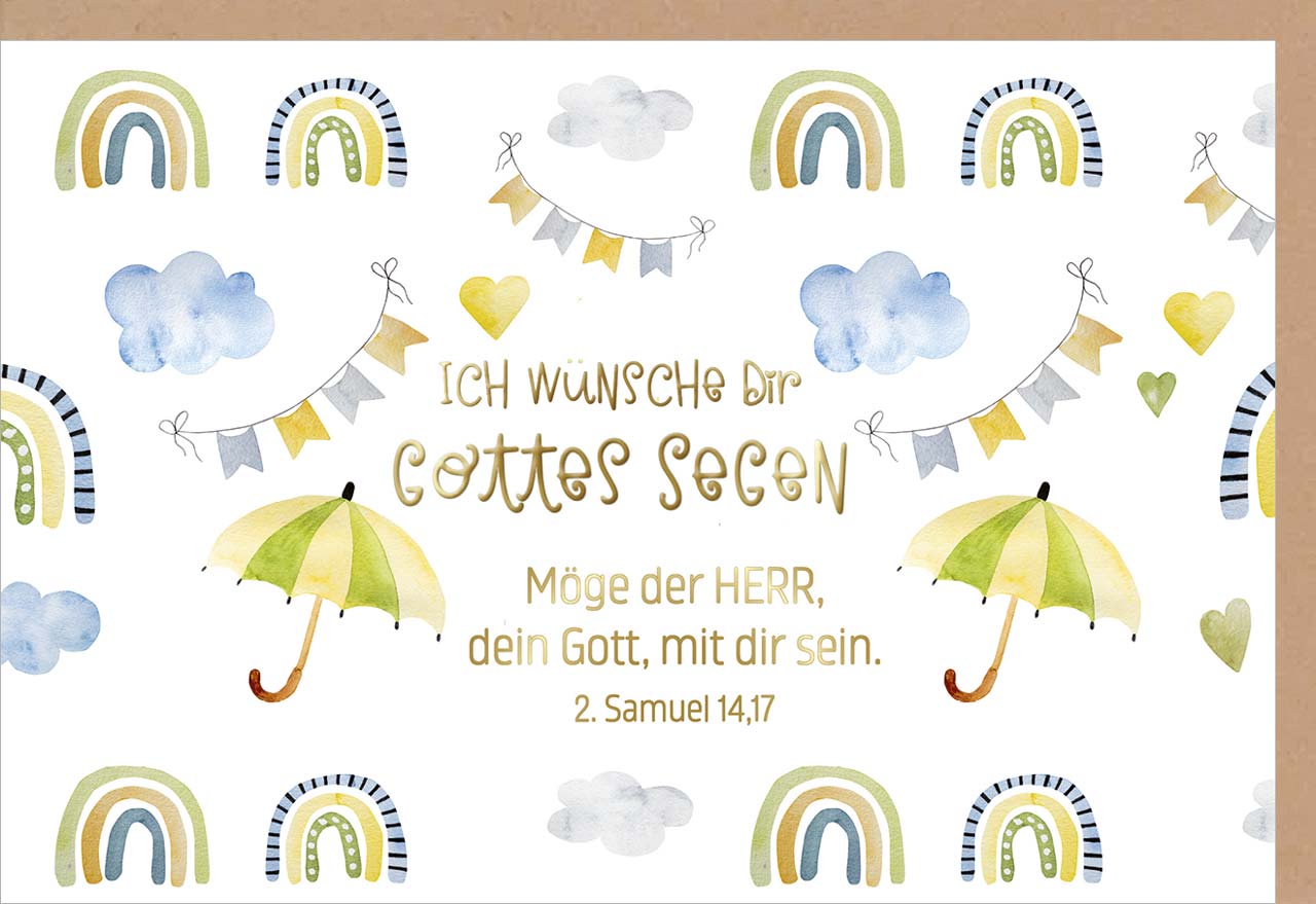 Faltkarte Gottes Segen Regenschirme -  Anlass: Geburtstag (17 x 11,5 cm)