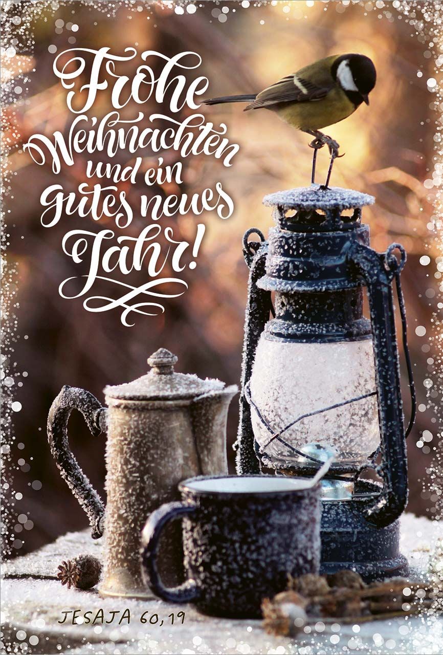Postkarte Meise auf Windlicht -  Anlass: Weihnachten (10,5 x 14,8 cm)