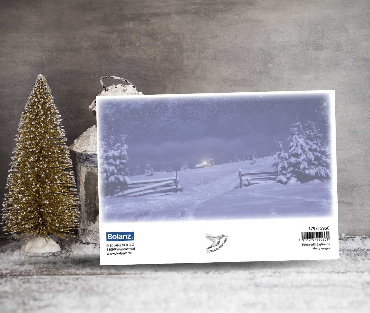 Faltkarte Weihnachten Hütte in der Nacht -  Anlass: Weihnachten (17 x 12 cm)