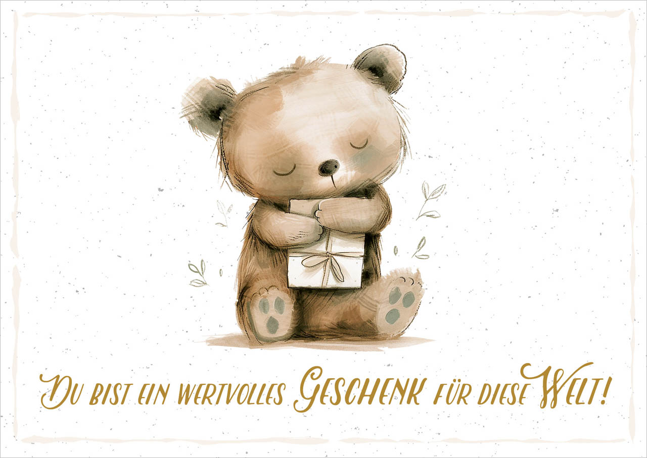 Postkarte Bär mit Geschenk -  (14,8 x 10,5 cm)