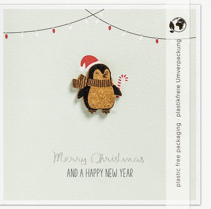 Faltkarte Pinguin -  Anlass: Weihnachten (15,5 x 15,5 cm)