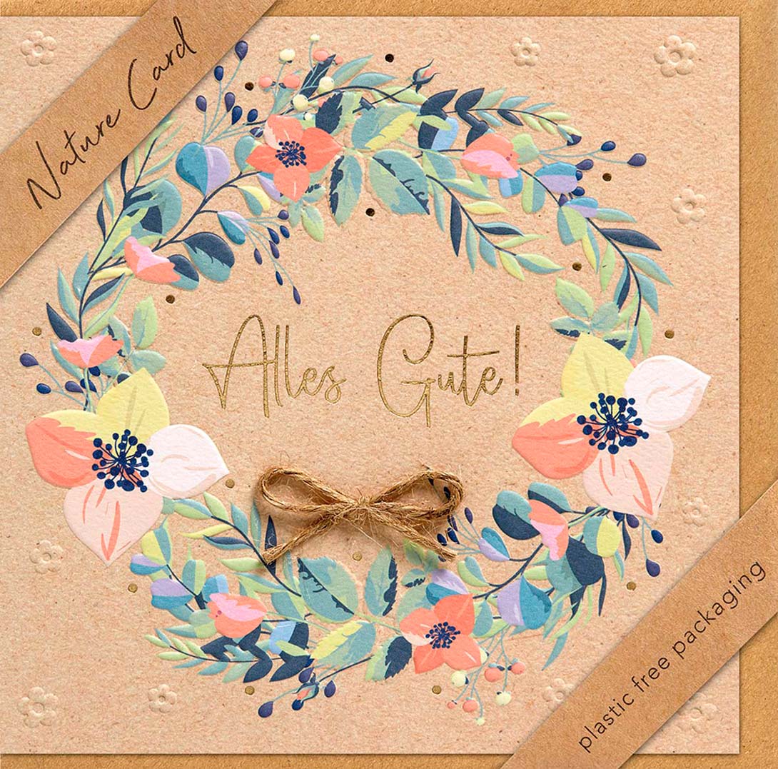 Faltkarte Blumenkranz -  Anlass: Geburtstag (15,5 x 15,5 cm)
