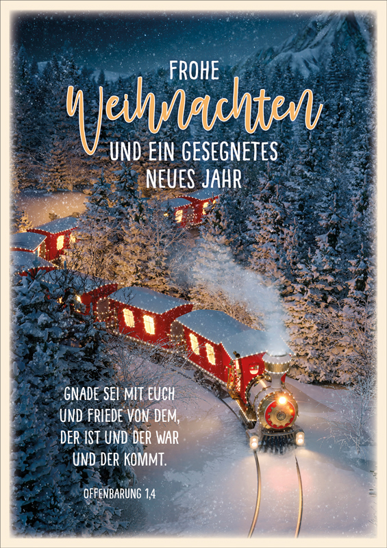 Faltkarte Lokomotive -  Anlass: Weihnachten (12 x 17 cm)