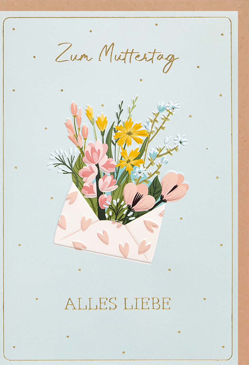 Faltkarte Muttertag Briefumschlag mit Blumenstrauß -  Anlass: Muttertag (11,5 x 17 cm)