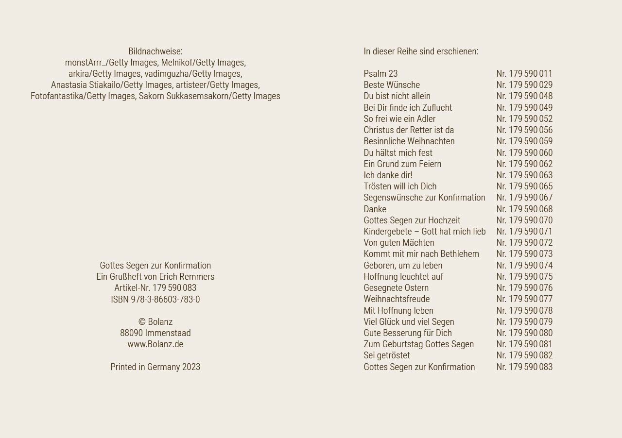 Grußheft - Gottes Segen zur Konfirmation -  Anlass: Konfirmation Autor: Erich Remmers (10,5 x 14,8 cm)