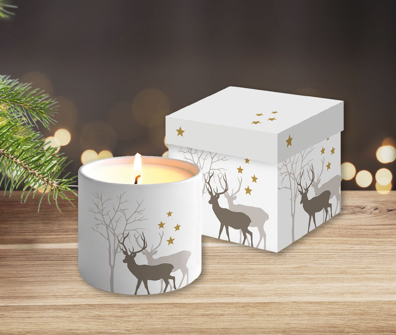 Kerze Winter Hirsch -  Anlass: Weihnachten (8 x 8 x 9 cm)