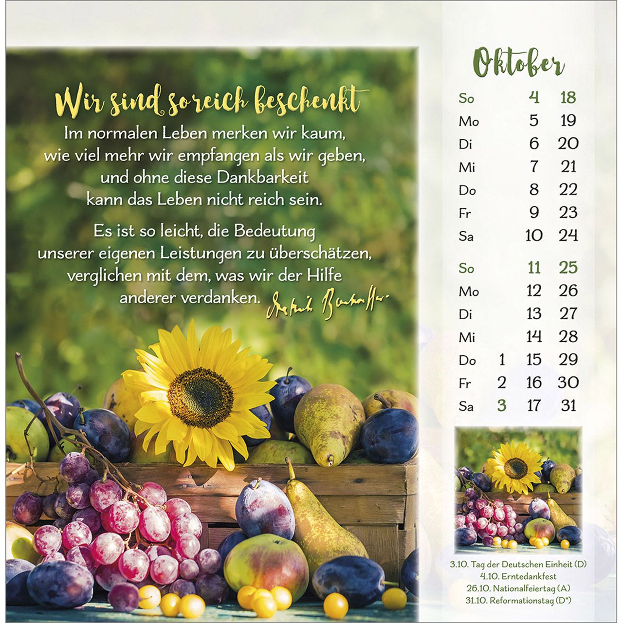 Gott ist für dich 2026 -  Autor: Dietrich Bonhoeffer (16 x 16 cm)