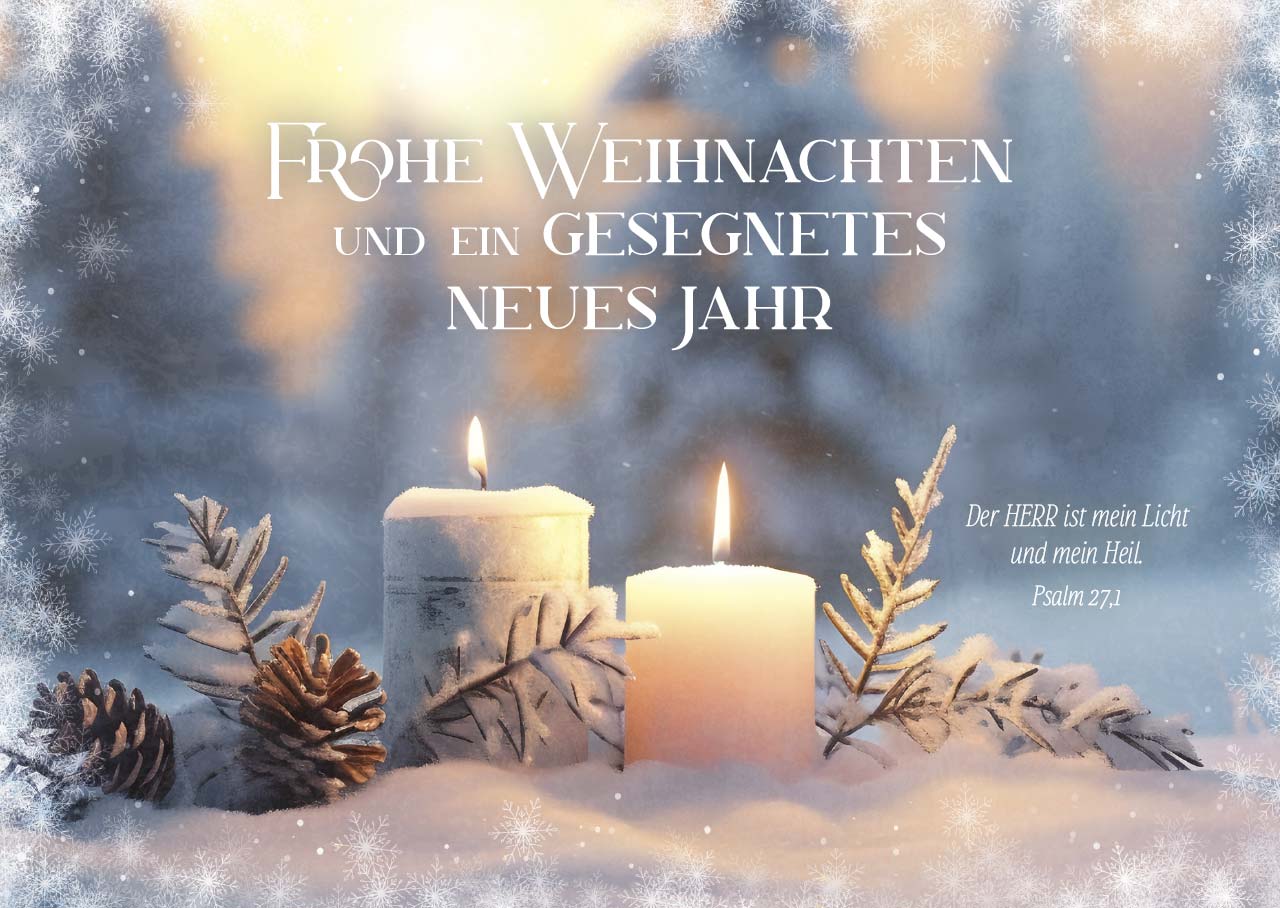 Postkarte weiße Kerzen im Schnee -  Anlass: Weihnachten (14,8 x 10,5 cm)