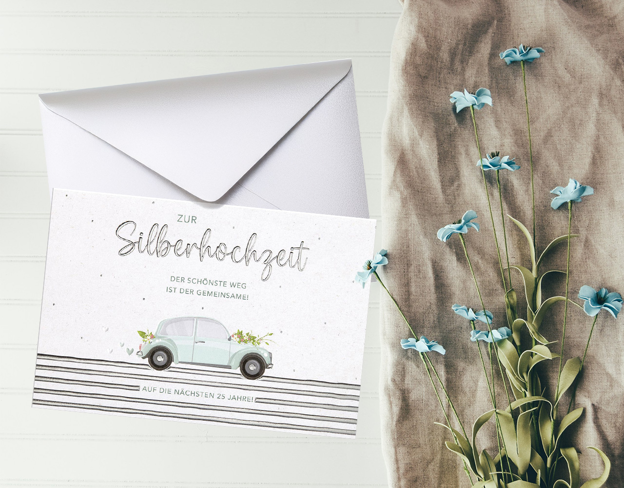 Faltkarte Alles Gute zur Silberhochzeit -  Anlass: Silberhochzeit (11,5 x 17 cm)