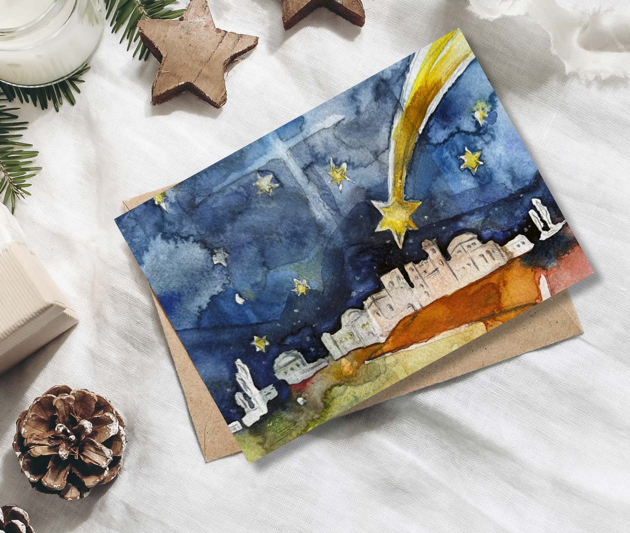Faltkarte "Bethlehem" Simone Riedel -  Anlass: Weihnachten (17 x 12 cm)