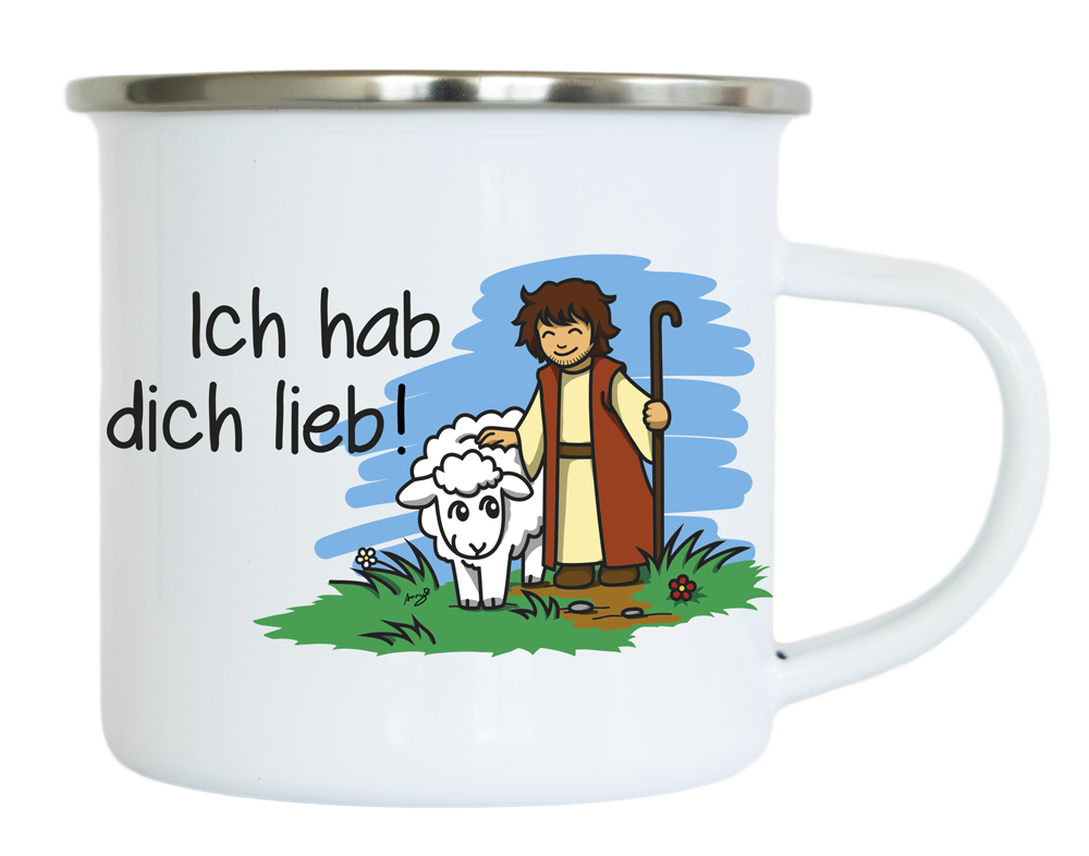 Emaille-Becher Hirte Silberrand -  (9 x 8 x 9 cm)