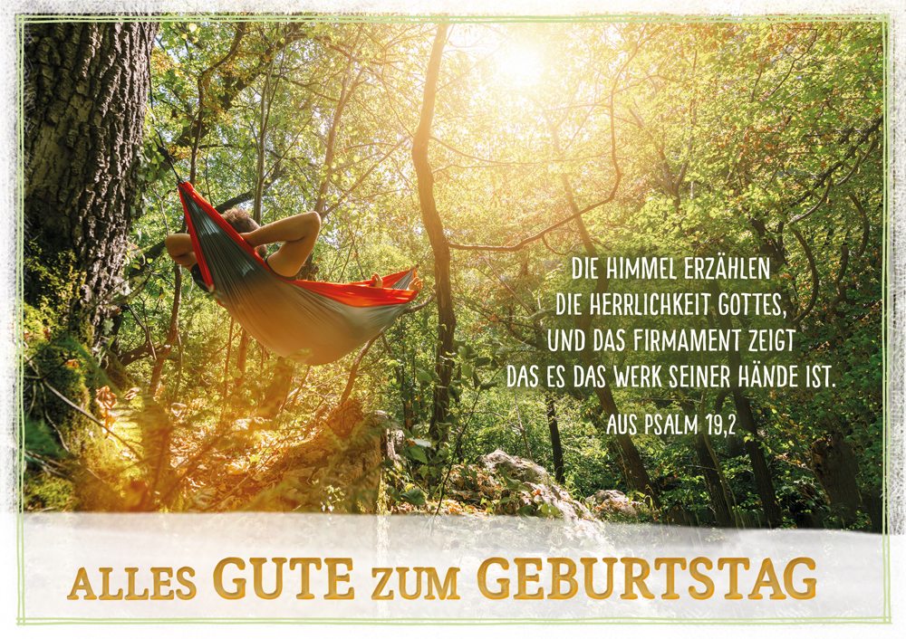 Faltkarte Hängematte im Wald -  Anlass: Geburtstag (17 x 12 cm)