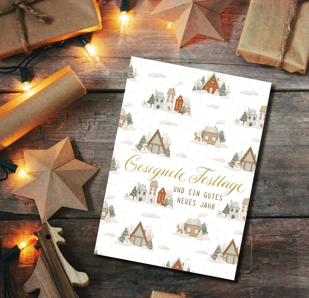 Postkarte Häuser -  Anlass: Weihnachten (10,5 x 14,8 cm)