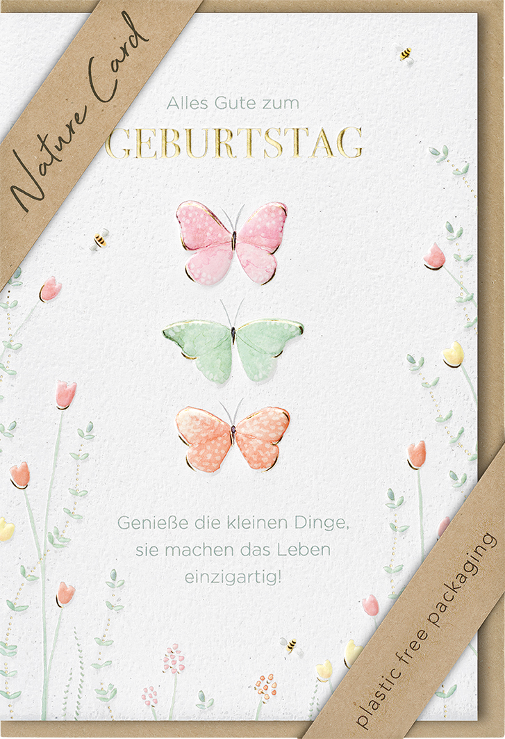 Faltkarte 3 Schmetterlinge -  Anlass: Geburtstag (11,5 x 17 cm)