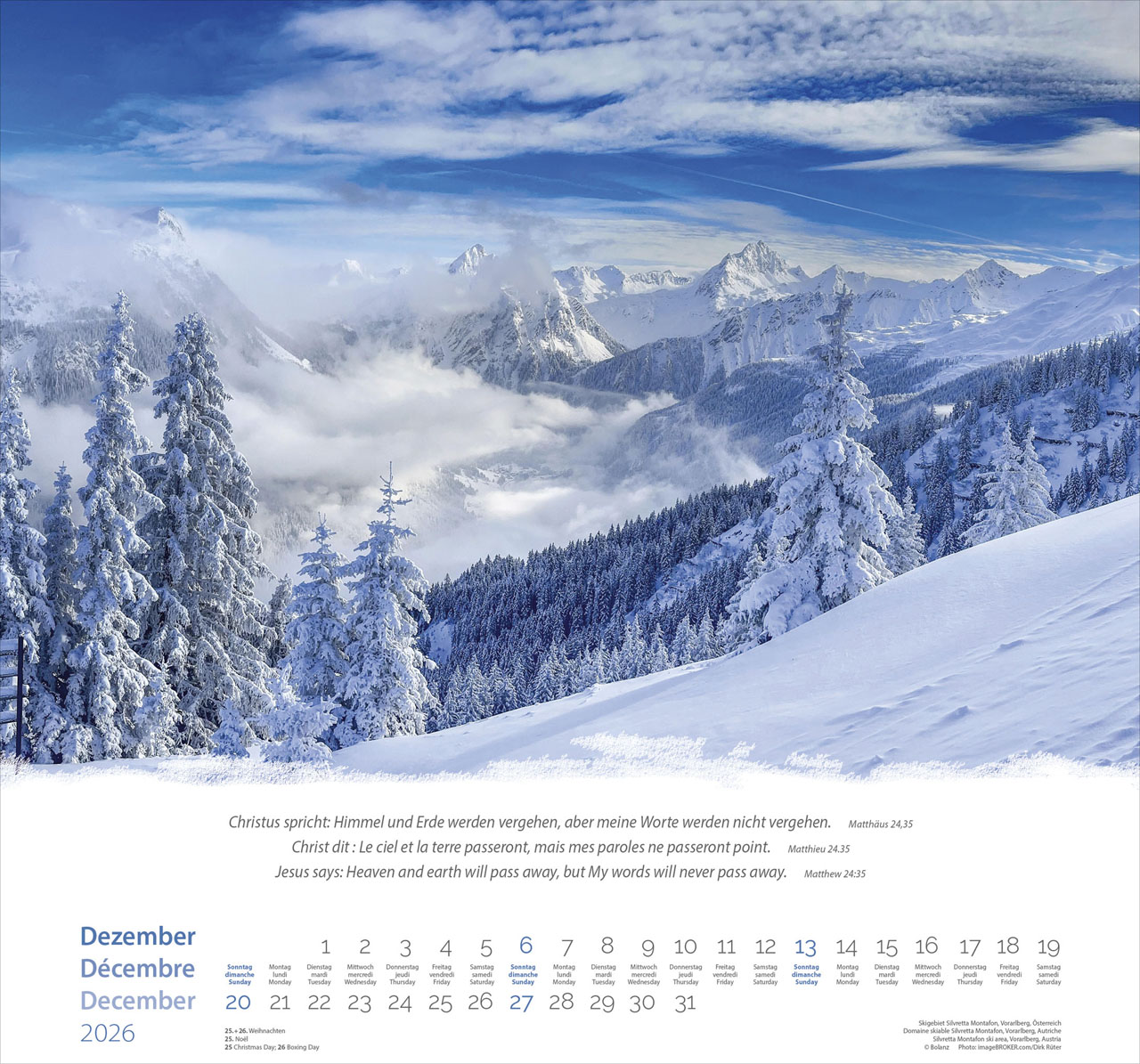 Berge-Montagnes-Mountains 2026 - Wandkalender