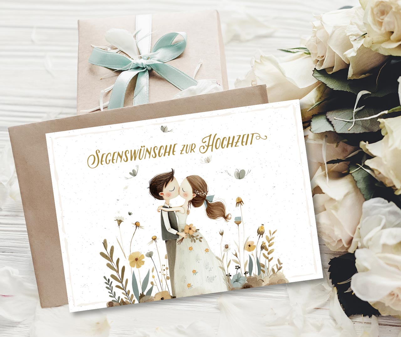 Faltkarte Liebespaar -  Anlass: Hochzeit (17 x 12 cm)