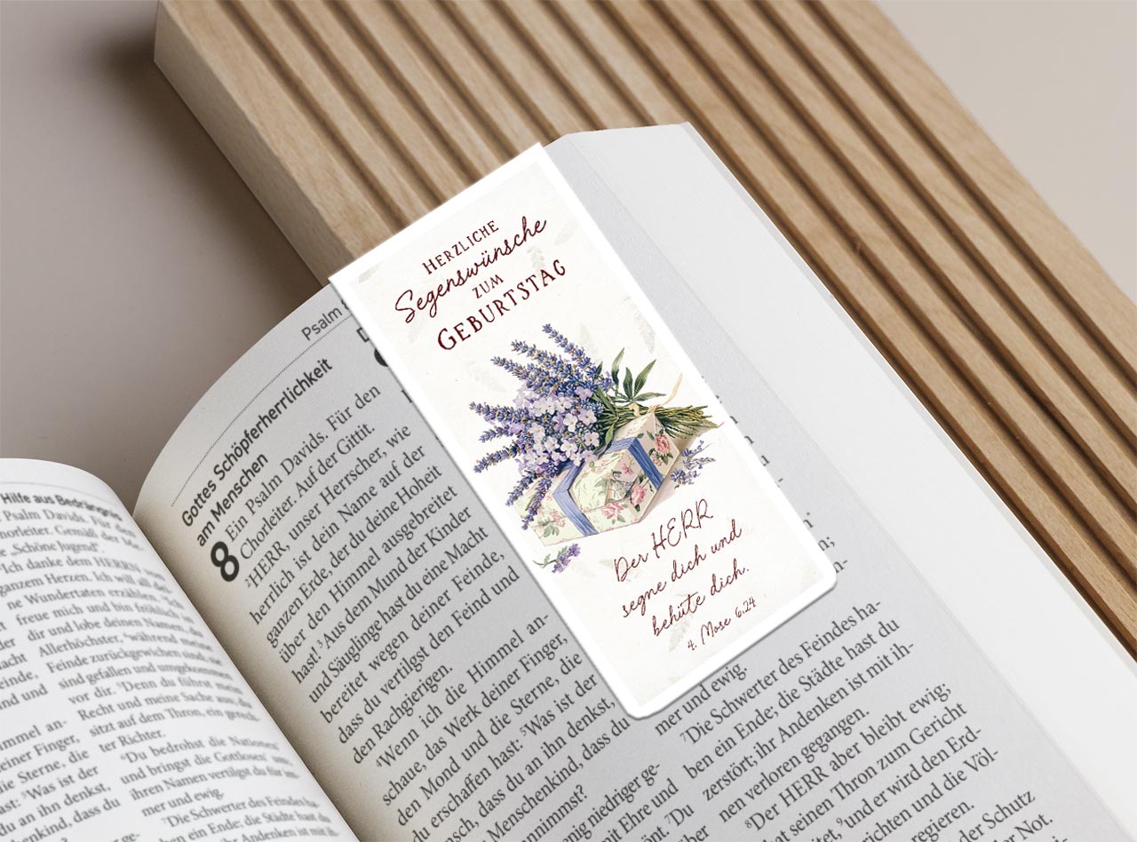 Magnetlesezeichen Lavendel -  Anlass: Geburtstag (4,5 x 9,5 cm)