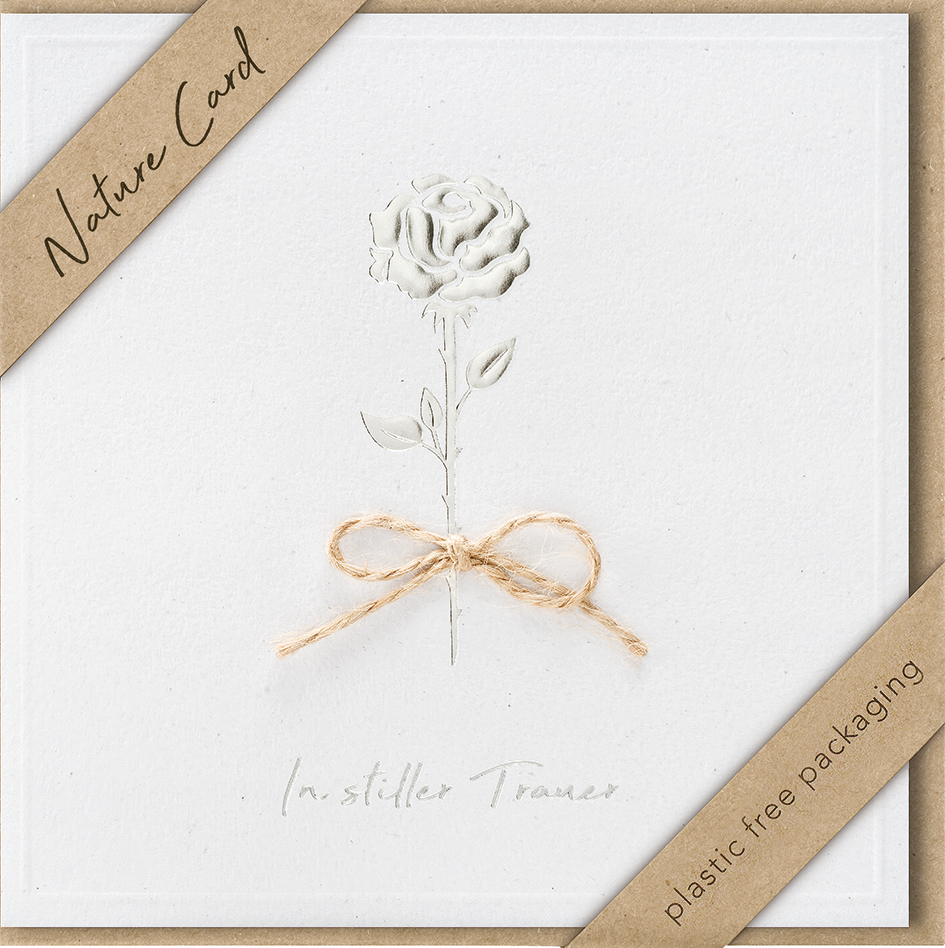 Faltkarte Rose mit Bastschleife -  Anlass: Trauer (15,5 x 15,5 cm)