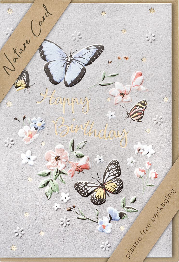 Faltkarte Blüten und Schmetterlinge -  Anlass: Geburtstag (11,5 x 17 cm)