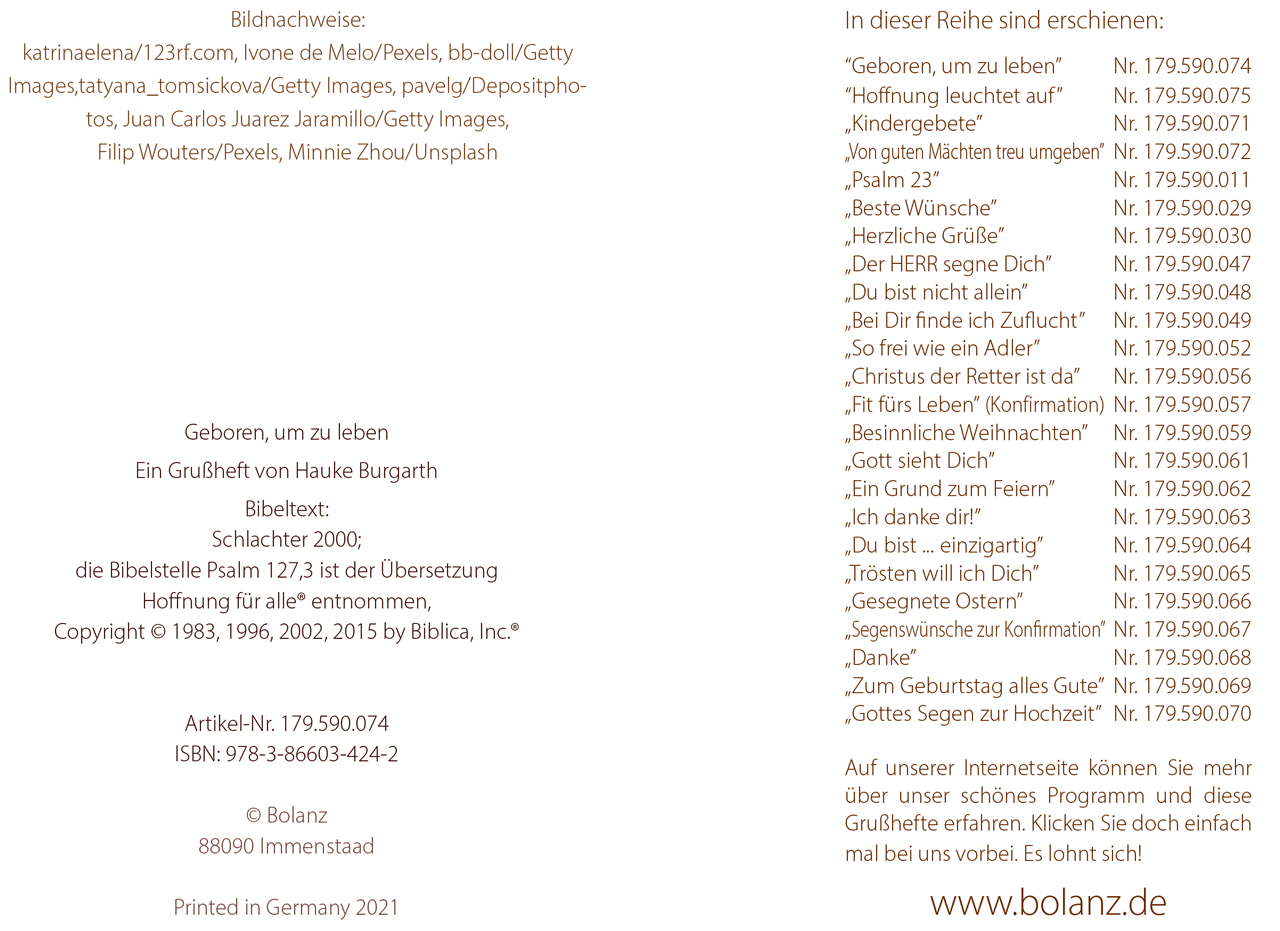 Grußheft zur Geburt - Anlass: Geburt Autor: Erich Remmers (10,5 x 14,8 cm) Grußheft zur Geburt - Anlass: Geburt Autor: Erich Remmers (10,5 x 14,8 cm)