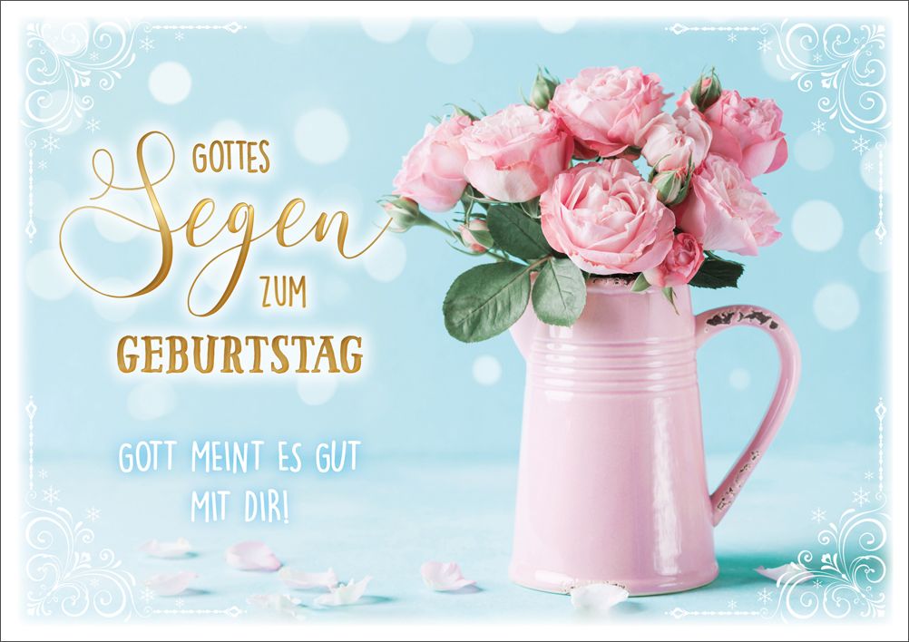 Faltkarte Rosen in rosa Gießkanne -  Anlass: Geburtstag (17 x 12 cm)